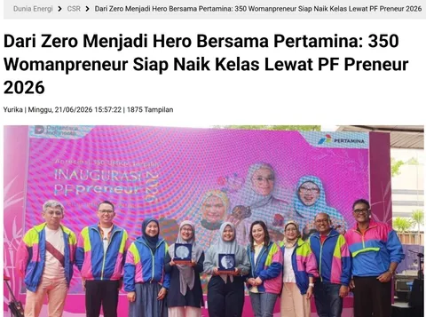 Tangkapan layar berita Dunia Energi: Dari Zero Menjadi Hero Bersama Pertamina: 350 Womanpreneur Siap Naik Kelas Lewat PF Preneur 2026