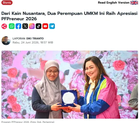 Tangkapan layar berita RMOL: Dari Kain Nusantara, Dua Perempuan UMKM Ini Raih Apresiasi PFPreneur 2026
