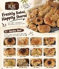 Poster aneka roti KK Bakery berisi roti panggang di atas loyang dan dua belas foto varian roti